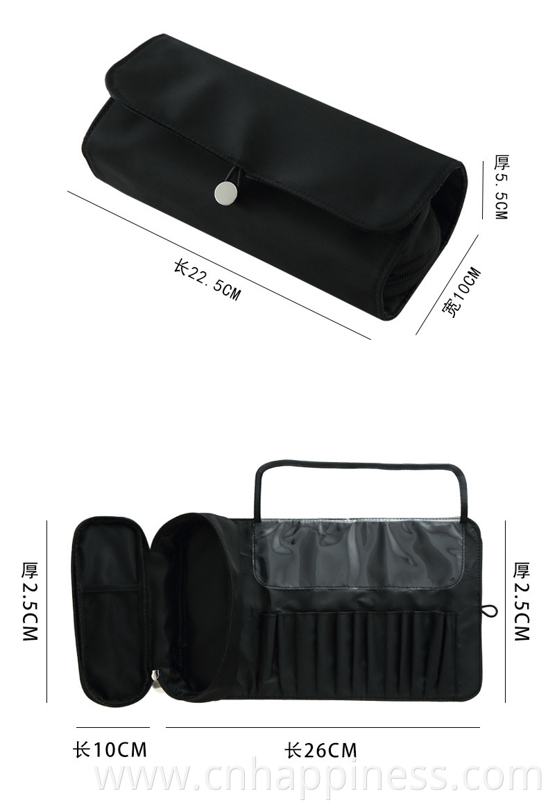 2022 Rolling Case Pouch Holder Pockets Black Cosmetic Beauty Bag Custom Folding Cheap Travel Men Roll Up Makeup Brush Bag Kit